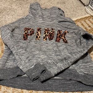 Victoria's Secret Gray Hoodie with Leopard Print 'PINK'